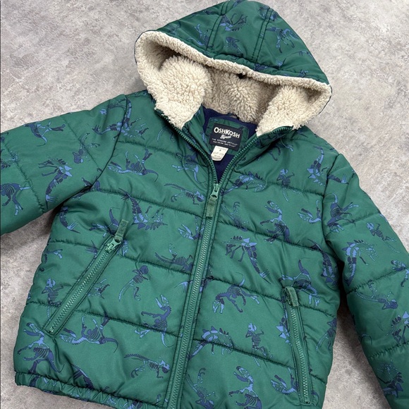 OshKosh B'gosh Other - OshKosh B'gosh Green and Blue Dinosaur Kids Puffer Jacket